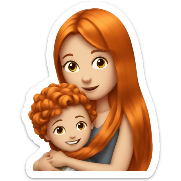 Girl with long orange hair holding boy baby with brown hair  sticker