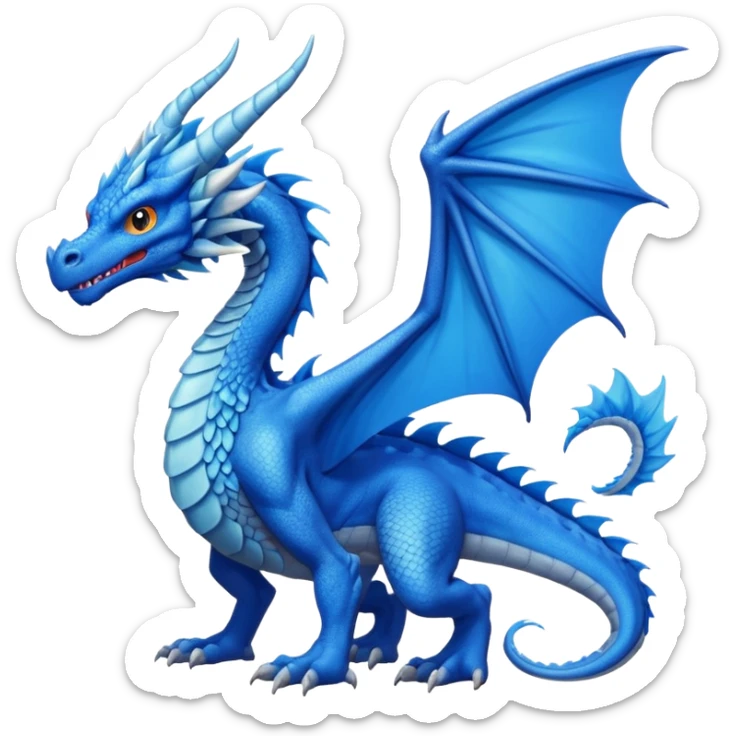 Hydra emoji – full body, blue dragon-like creature, 3 heads, wings, 4 legs, tail, slight side angle
 sticker