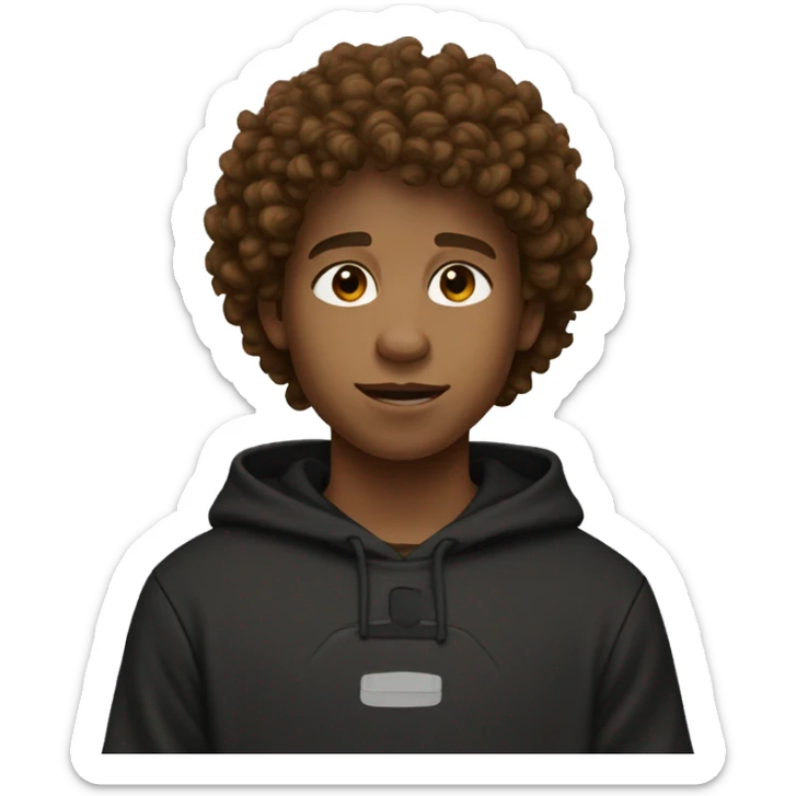 A boy with a basketball wearing a black hoodie and black joggers and black crocs he’s a caramel color and has brown curly hair  sticker