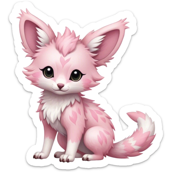 Feral Rare Fantasy cute pastel pink Vernid-Trico-species by LiLaiRa, markings, tufted ears, full body, 4 legs sticker