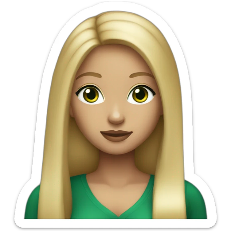 Dark blonde girl, dark green eyes, long straight hair. Looks like nicki nicole sticker