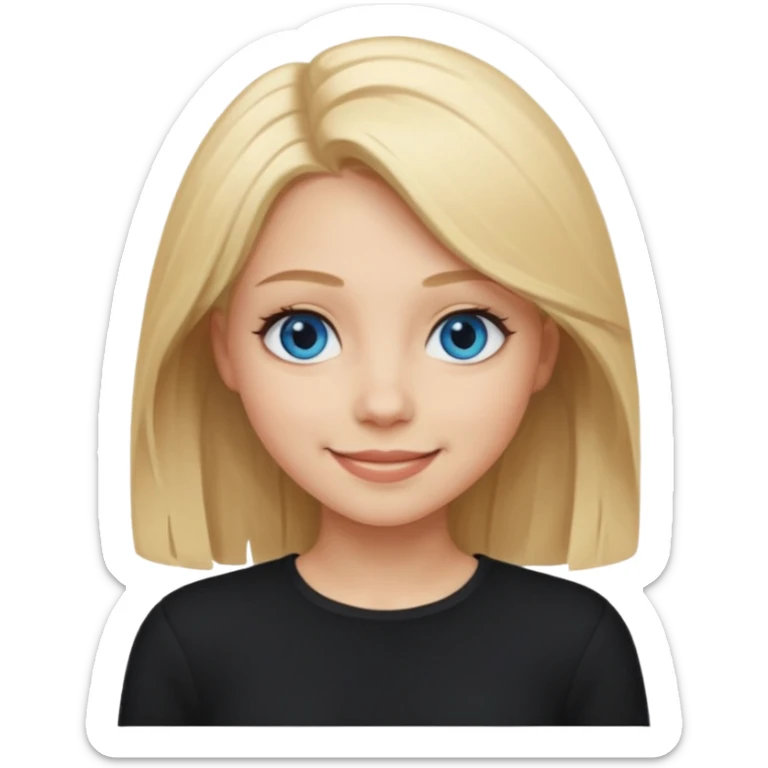 a new character a girl with shoulder length blonde hair wearing black clothes and wearing a cheeky smile she has blue eyes sticker
