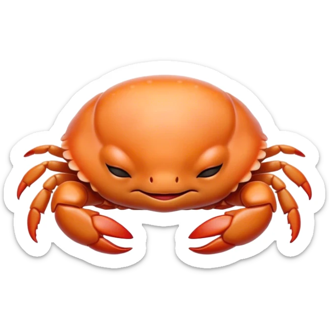 Meme-Worthy Cute Sleeping Baby Crab Portrait Emoji, Head and body resting peacefully with a contented smile, showcasing a petite, delicately armored form and eyes gently closed in serene slumber, Simplified yet adorably endearing features, highly detailed, glowing with a soft, drowsy coastal light, high shine, relaxed and utterly lovable, stylized with an air of playful laziness, soft glowing outline, capturing the essence of a sleeping baby crab that feels destined to become the next viral icon of adorable rest! sticker