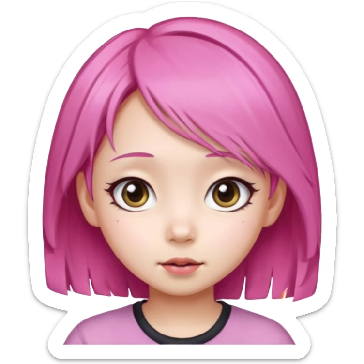 emoji An Asian girl with  pink hair, big eyes,sweet
 sticker