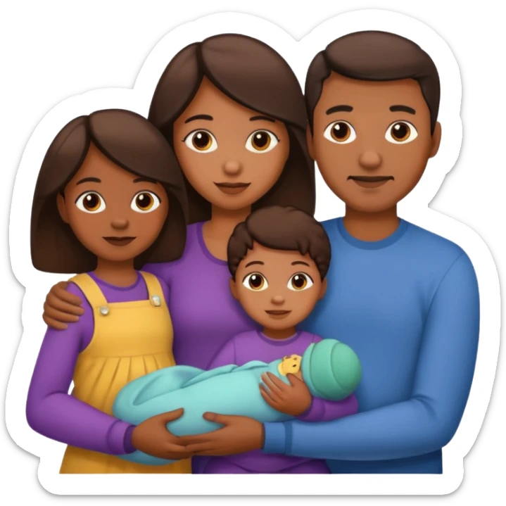 brown family with mom dad teenage daughter toddler son and baby sticker
