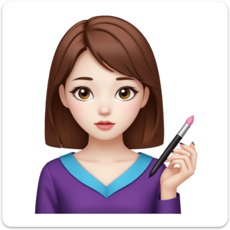 Pale girl with brown hair and Korean makeup and coquette clothing sticker