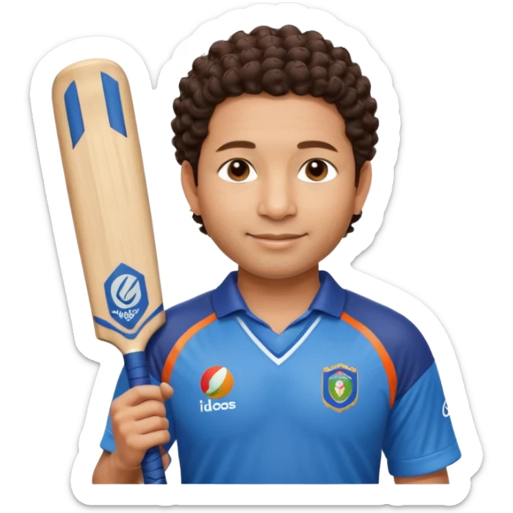 
Sachin Tendulkar
Create a cricket emoji of a short, curly-haired Indian batsman wearing a blue jersey, holding a bat with a calm confident smile, minimal flat emoji style, rounded shapes, bold outlines, vibrant colors, no background sticker