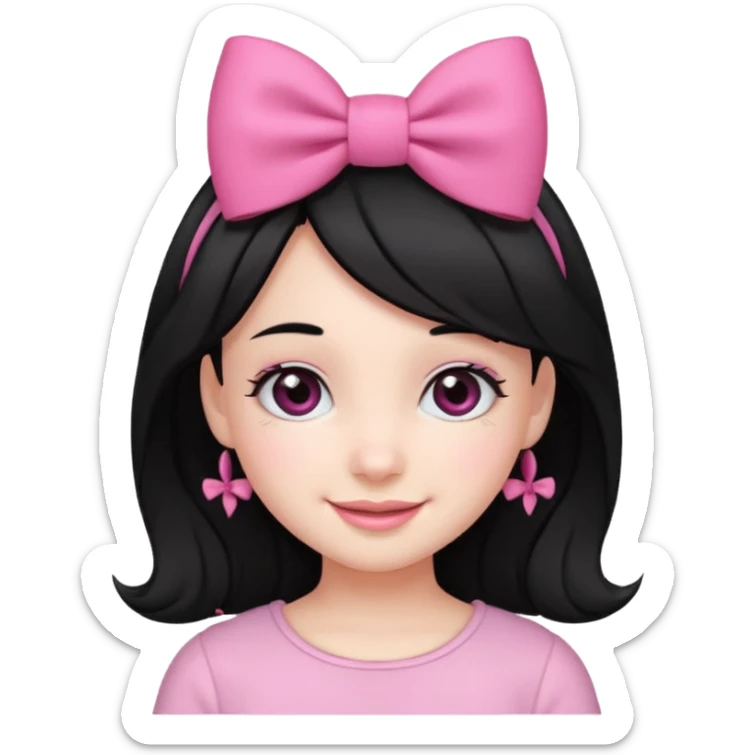 Girl with cute black  eyes  and black hair and pink bow in her side of her hair sticker