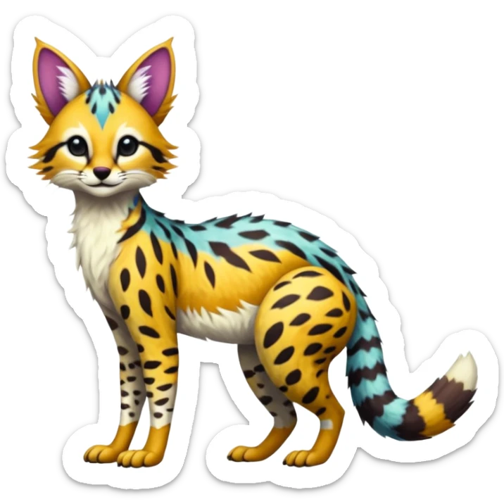 Colorful Soft Bobcat-Sergal-Numbat-Serval-Genet-Fakémon-fusion-hybrid-creature sticker