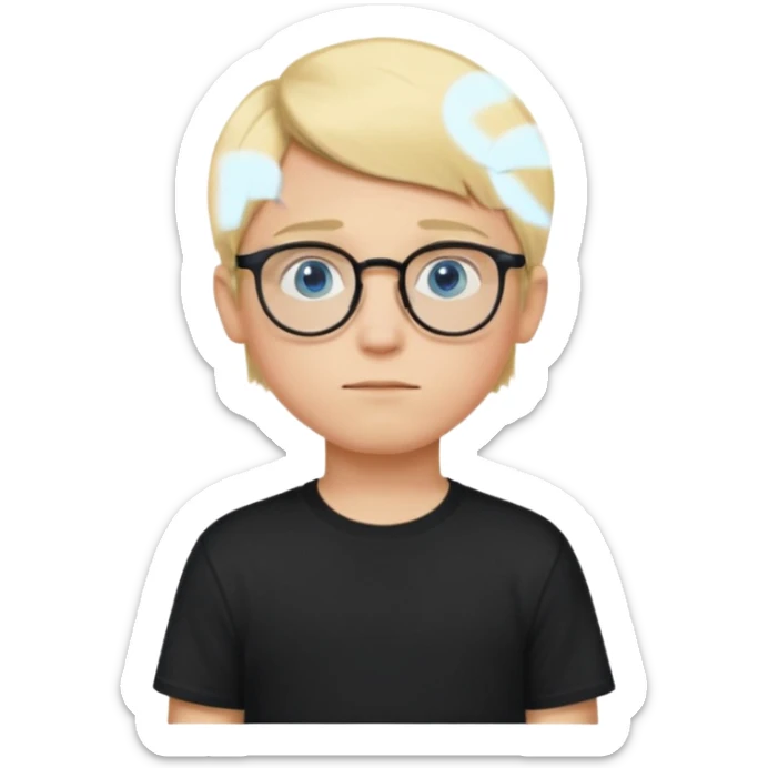 Blonde teen boy with medium short middle parted hair,blue eyes, round Glasses looking judging to the Side sticker