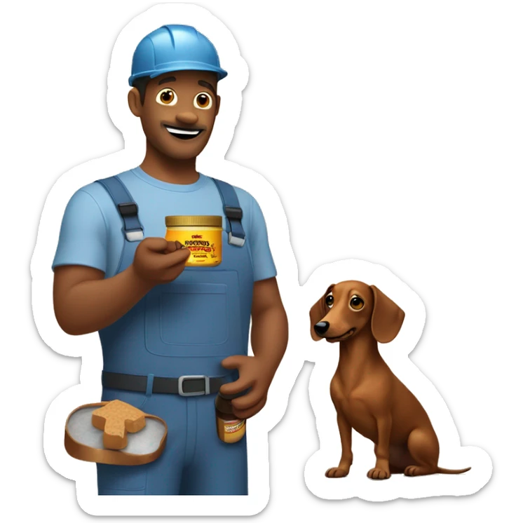 Electrician with a jar of peanut butter next to a dachshund  sticker