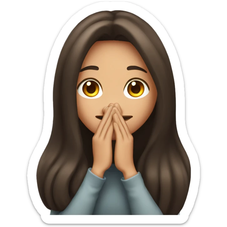 long hair Brunette girl with her Hands covering her mouth sticker