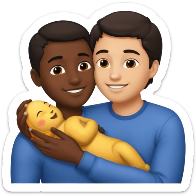 1 Dark skin male , 1 light skin dark hair male,spooning, kissing, touching, in love sticker
