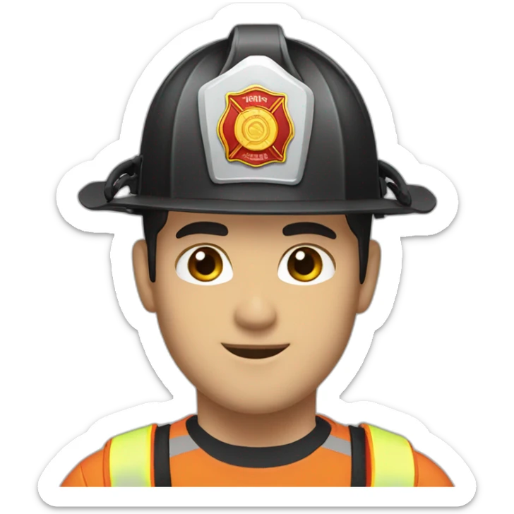 Firefighter, black hair, man, white skin, straight hair, brown eyes sticker
