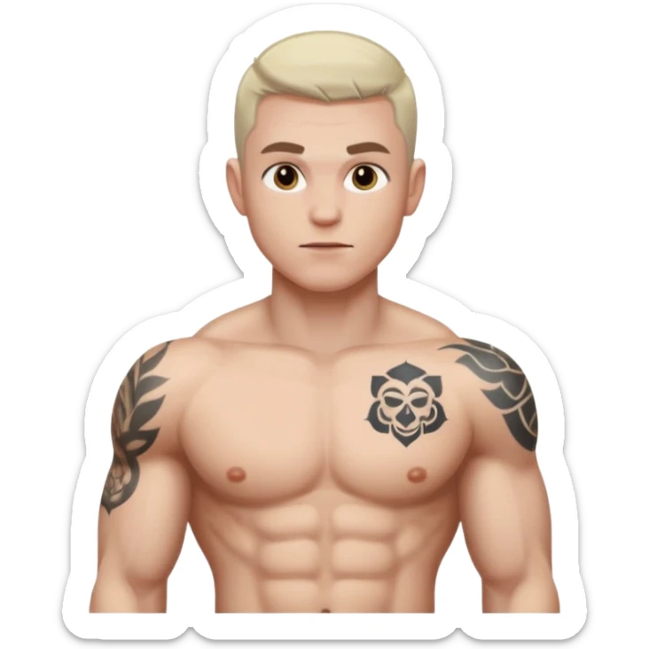 tattoo man, white skintone, more highlight the tattoo, body builder, tatto on fully chest, more tattoos on the body, more visible tattoo, big tattos. sticker