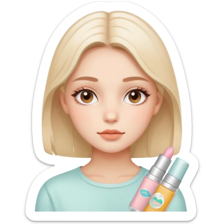 An aesthetic girl with a clean face and delicate shades advertises a sticker pack cosmetics with emotions of calmness sticker