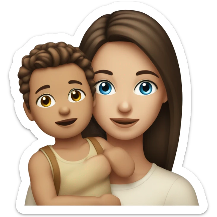 Brunette woman with blue eyes holding Brown hair toddler boy with blue eyes sticker