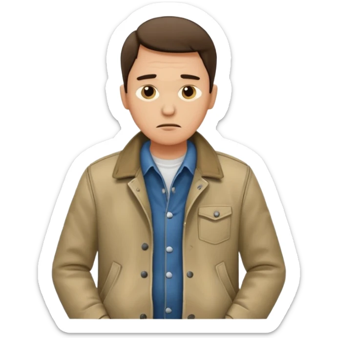 Un hombrecito con expresión triste revisandose los bolsillos y están vacíos sticker