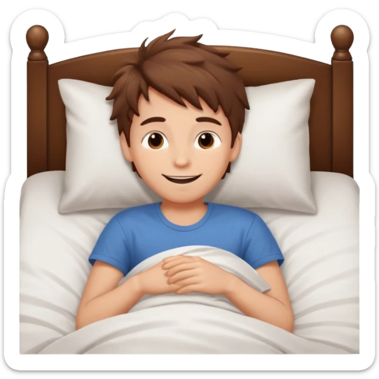 create emoji of a boywho is lying in the bed  in the morning and its time to wake up he should smile  sticker