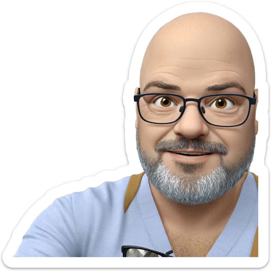 man with glasses by water sticker