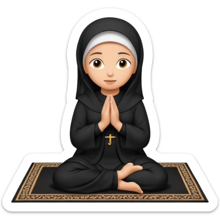 muslim woman praying on a black praying carpet with a black abaya on sticker