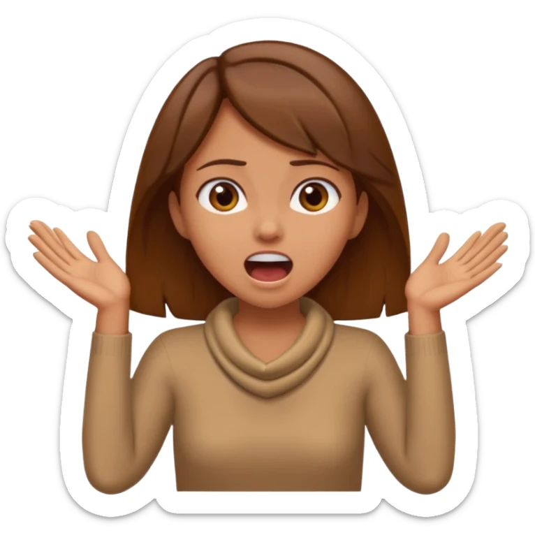 girl with tan skin and brown hair with hands crossed around her neck and a scream emotion on her face sticker