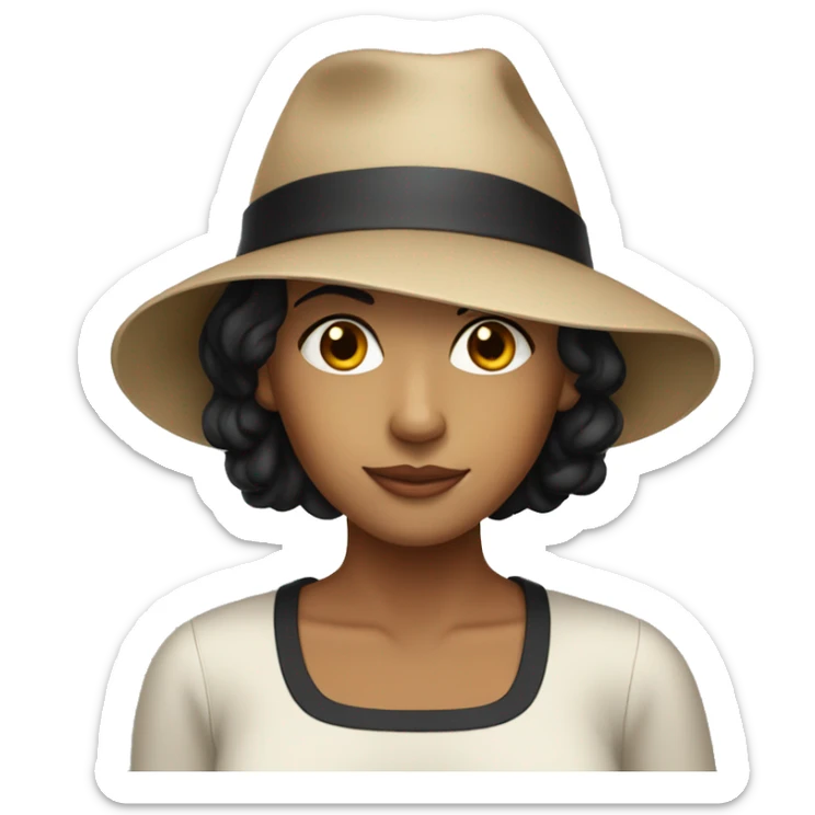 A slightly tanned white woman with short black hair wearing a hat. sticker