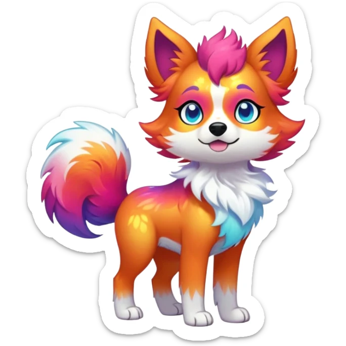 Vibrant multicolored Falvie-Fionbri-creature-sparkle-dog-fursona, full body sticker