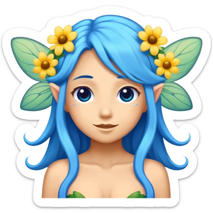 flower fairy, long blue hair, tan skin, emoji  sticker