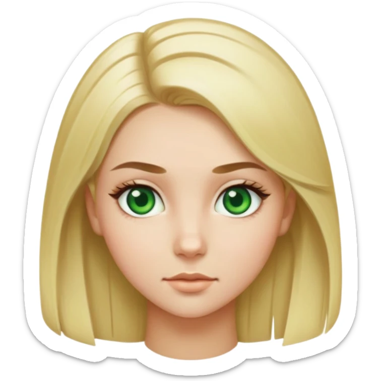 Girl with green eyes, blonde hair, rounder face, and hair parts in the middle, very nice shaped eye brows sticker