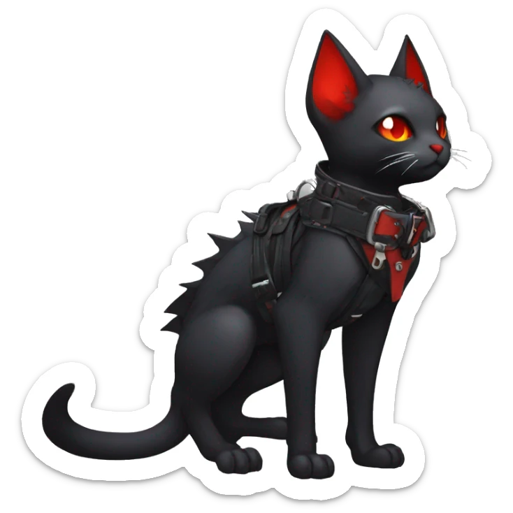 cool edgy black punk red ethereal fantasy nargacuga-bat-cat-Fakemon collar harness full body sticker