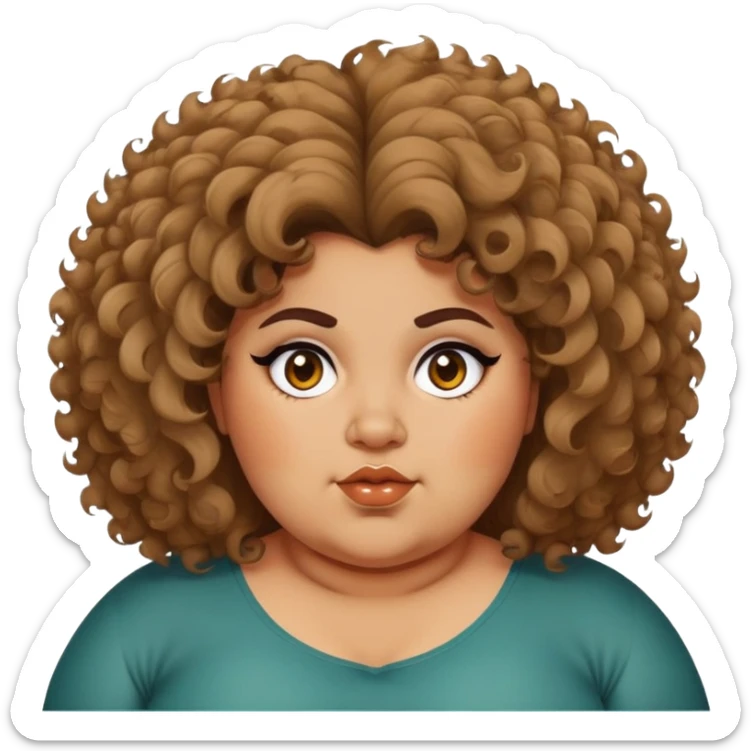 A Pakistani fat girl with big poofy curly hair that’s messy and in a choppy wolfcut  sticker