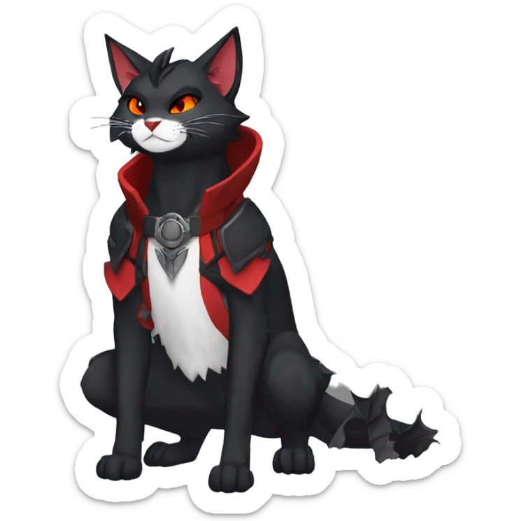 Anthro cool edgy elegant beautiful black punk red fantasy nargacuga-bat-cat-Fakemon collar harness warrior full body sticker
