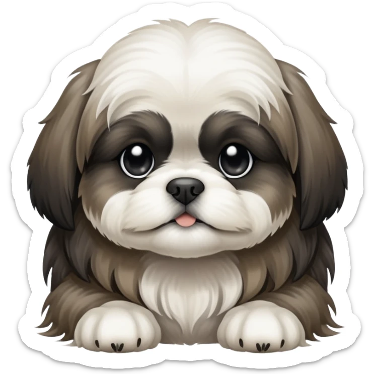 Faded black and white shitzu puppy where you can barely see his eyes his hair is so long sticker