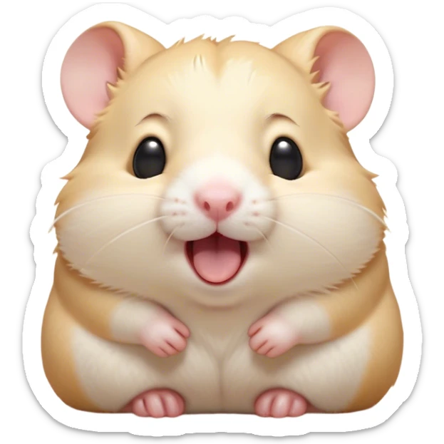 Cinematic Cute Yawning Cream Hamster Portrait Emoji, Head tilted slightly with a dramatic, wide-open yawn, showcasing a soft, pristine cream coat with tiny droopy ears, round dark eyes barely open in drowsy contentment, Simplified yet irresistibly adorable features, highly detailed, glowing with a soft, cozy glow, high shine, relaxed yet expressive, stylized with a touch of whimsy, bright and endearing, soft glowing outline, capturing the essence of a sleepy yet affectionate hamster, so drowsy it feels like it could stretch out of the screen and curl up for a nap! sticker