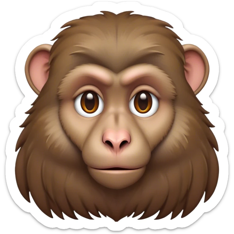 Cinematic Noble Baboon Portrait Emoji, Poised and regal, with a robust, muscular build and a richly textured Fur of earthy browns, deep-set soulful eyes with a mischievous glint, Simplified yet sharp and sophisticated features, highly detailed, glowing with a warm, dignified glow, high shine, intelligent and bold, stylized with an air of untamed urban majesty, focused and attentive, soft glowing outline, capturing the essence of a watchful and confident primate, so majestic it feels as though it could stride out of the screen with effortless authority! sticker