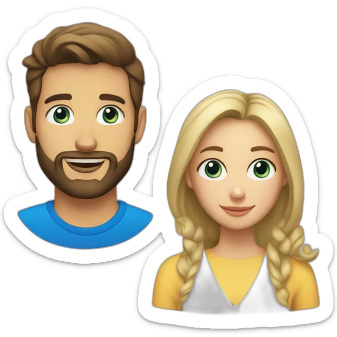 brunette 25 year old male with beard with blue eyed blonde 25 year old woman sticker