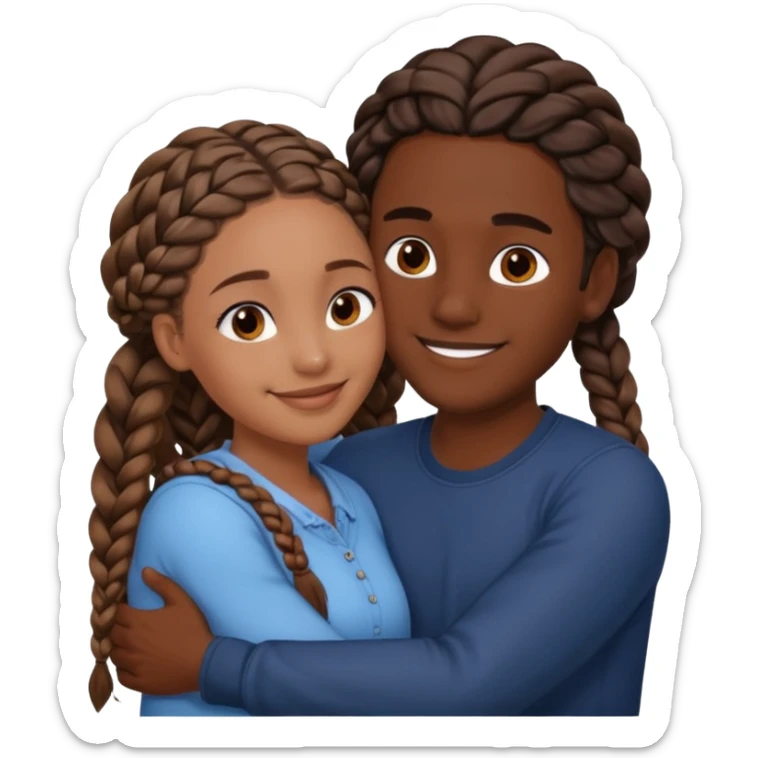 dark skin girlfriend with braids hugs brown skin boyfriend with long hair  sticker