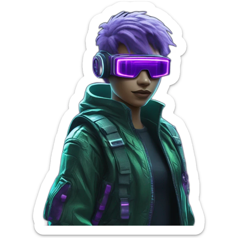 3D Emoji of a techwear Futuristic streetwear metaverse high tech clothesLemon green and purple neon READY PLAYER ONE matrix Cyberpunk sticker