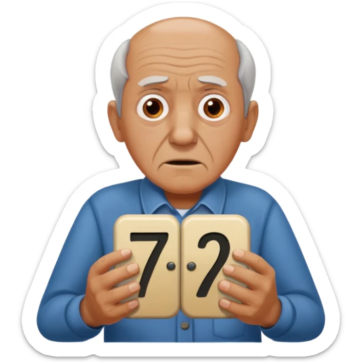 generate iphone emoji of a old gguy hold 7 and 11 numbers on hands scaried sticker