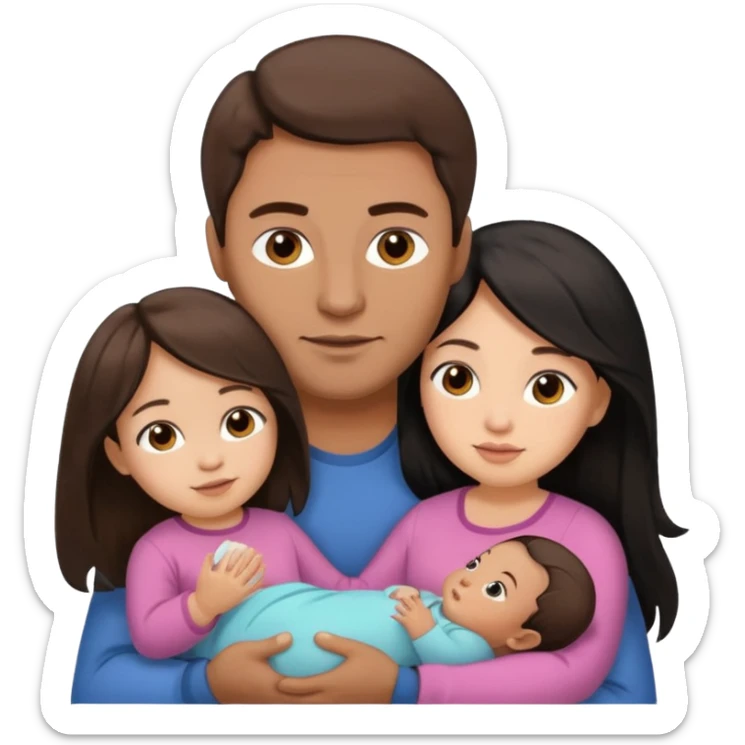 Mom and dad and baby girl brown dad light skinned mom and baby women with long black hair sticker