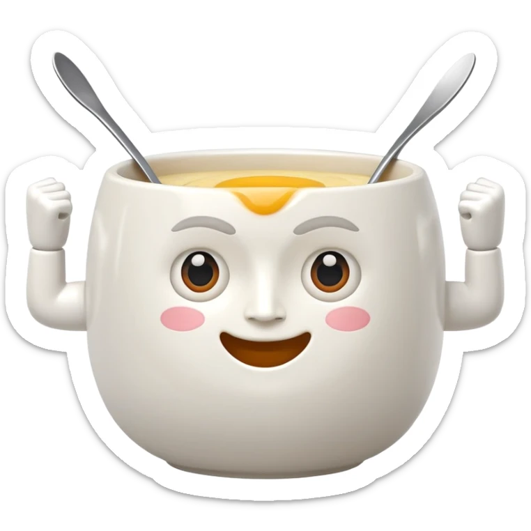 Breakfast bowl with a face on the bowl and arms and legs ready for gym sticker