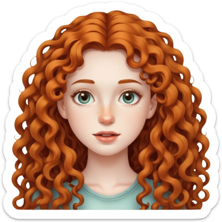 Attractive girl with extremely long curly hair and many freckles on her face sticker