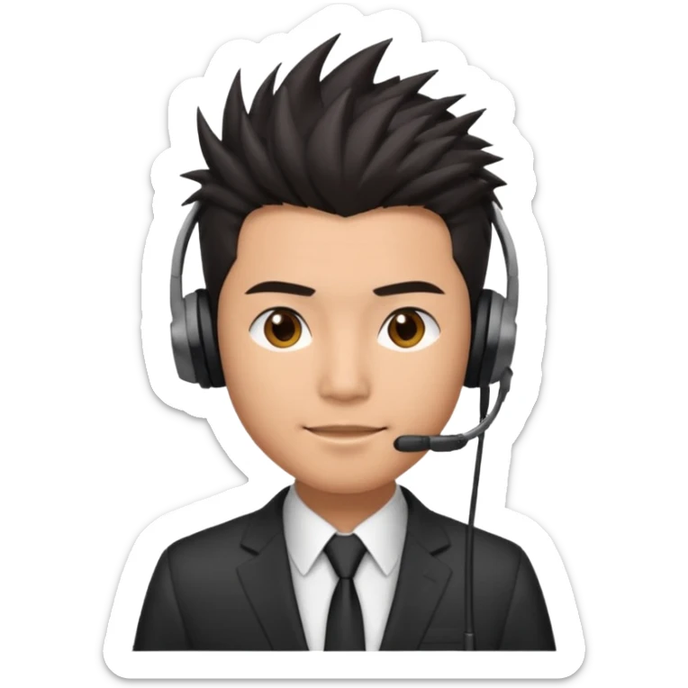 asian man headset suit face only spikey hair in front dark hair  sticker