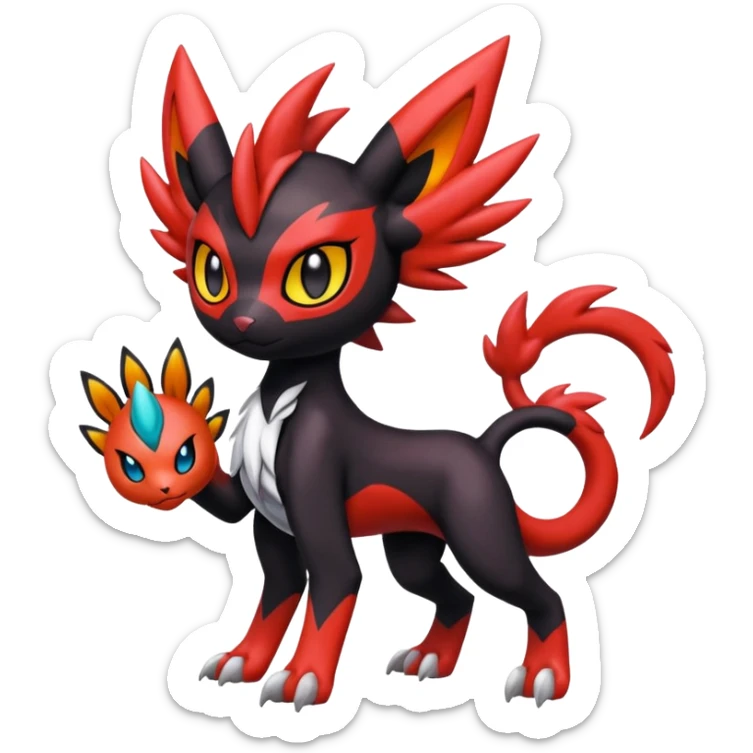 Colorful Meloetta-Litten-Guilmon-Darkrai-Pokémon-Fakémon-fusion-hybrid-creature sticker