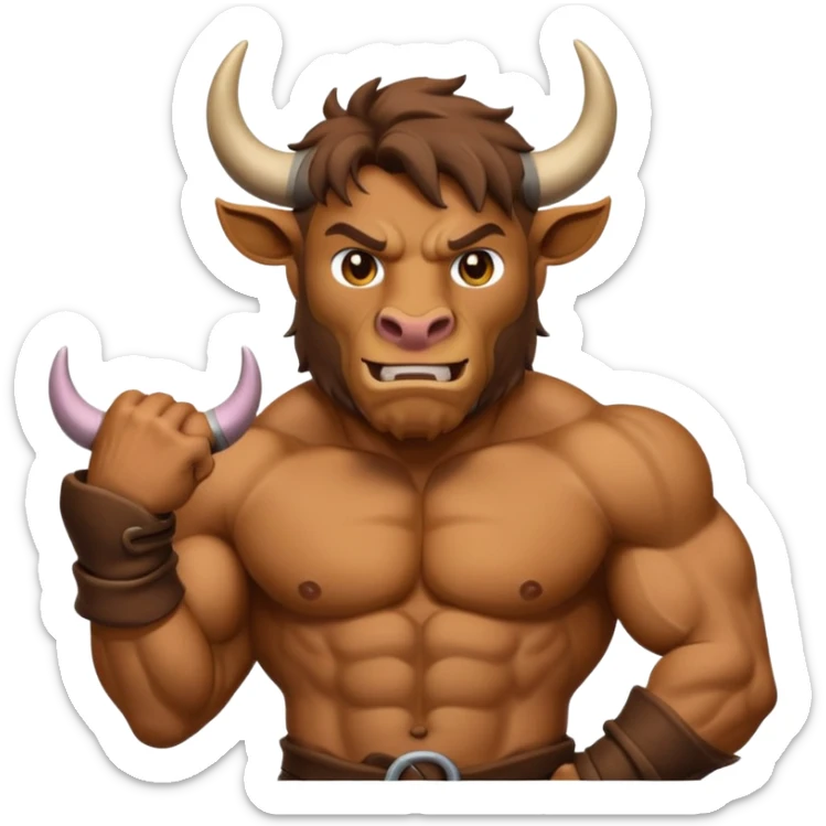 An emoji of a Cretan Minotaur. It has the body of a man and the head of a bull. sticker