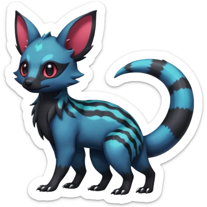 Rare beautiful pretty handsome exotic cute epic aesthetic gothic colorful Salandit-Eevee-Civet-species-Fakemon-hybrid-creature, with markings, full body sticker