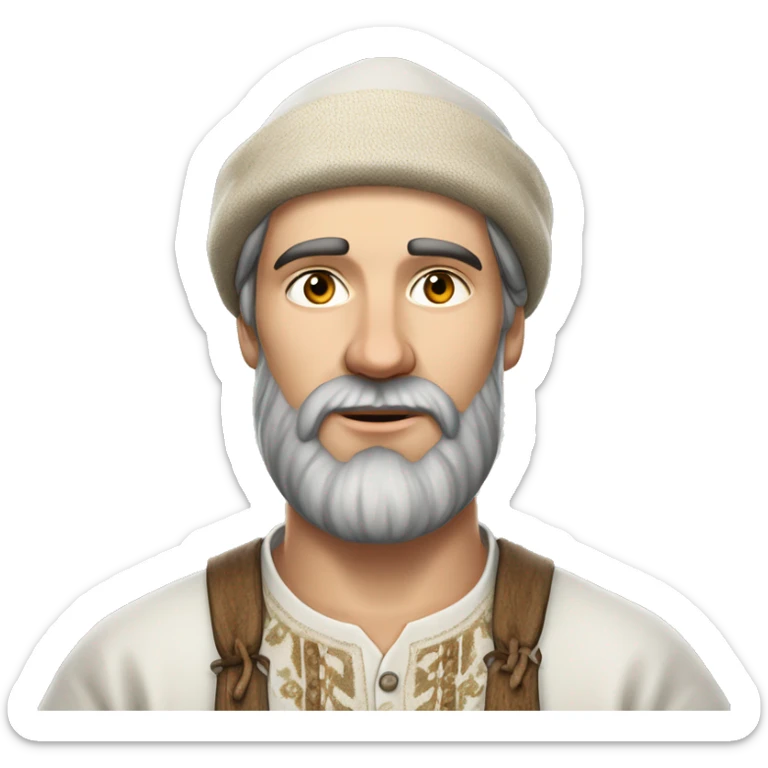 photorealistic white slavic peasant with beard portrait, Slavic ethnic clothing sticker