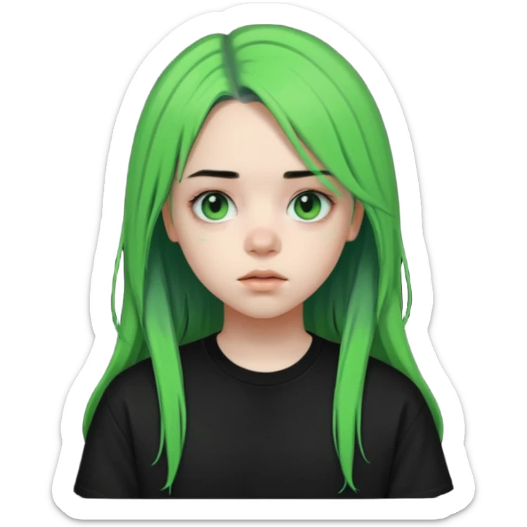 A teenager who looks like Billie Eilish when she had green and black hair sticker
