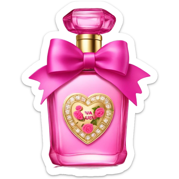Viva la juicy parfume with a pink bow and gold writing with roses on the bottle sticker